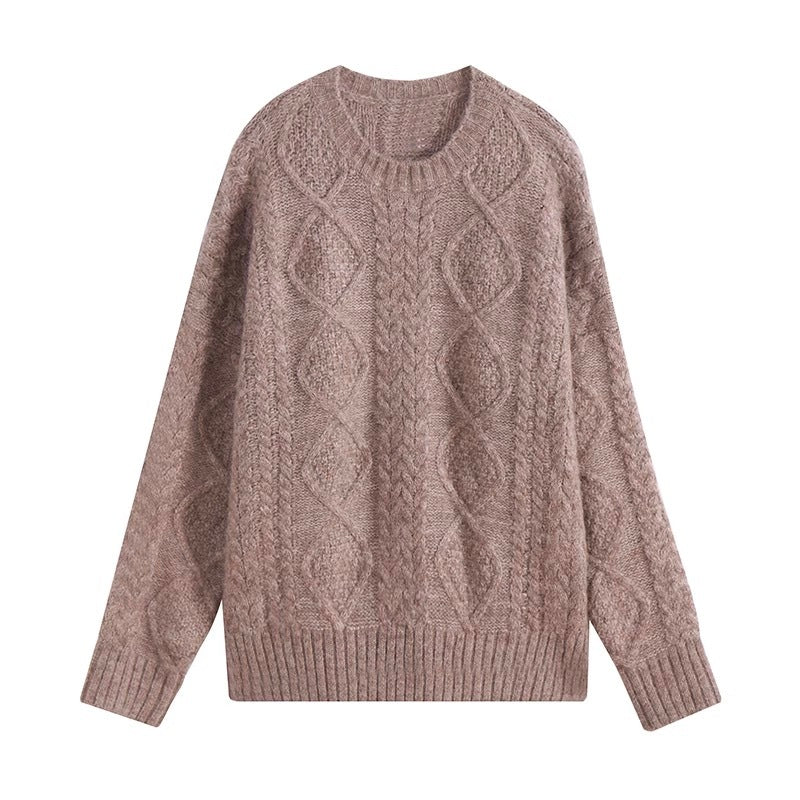 Mohair trui voor dames voor herfst en winter Buitenkleding Verdikte losse comfortabele stijl Pullover Middellange gedraaide gebreide trui