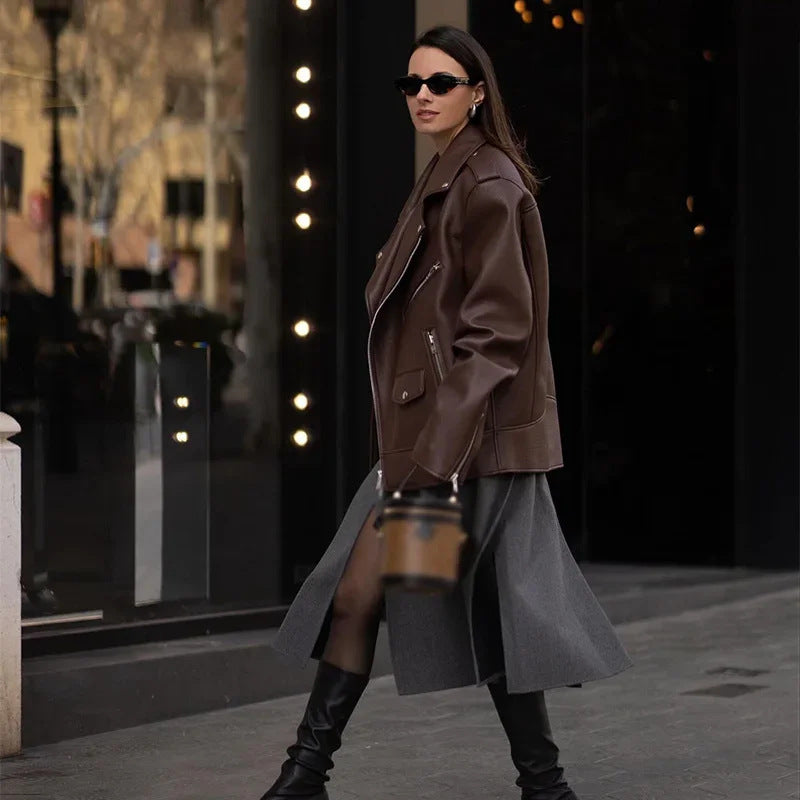 Women's Zipper Brown Short Suit Coat