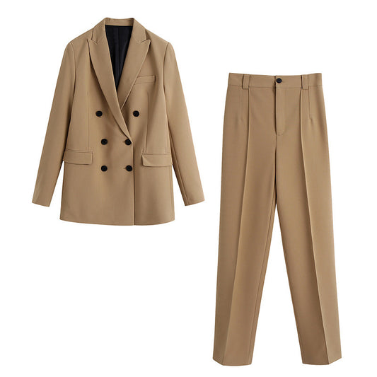 Autumn Womens Double-Breasted Professional Blazer With Stitching Decoration Drape Pants