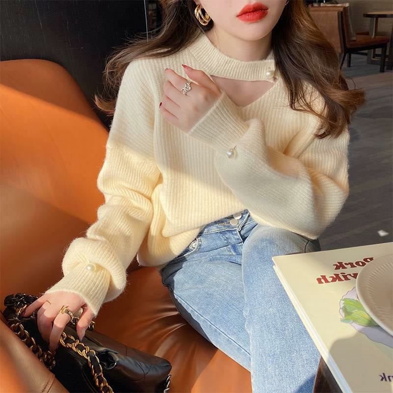 Pearl Buckle Loose Korean Style Autumn And Winter Pullover Sweater