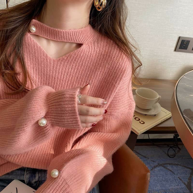 Pearl Buckle Loose Korean Style Autumn And Winter Pullover Sweater