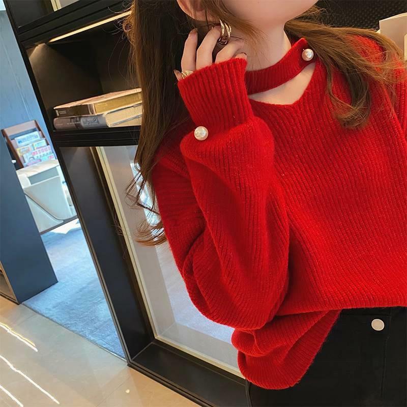 Pearl Buckle Loose Korean Style Autumn And Winter Pullover Sweater