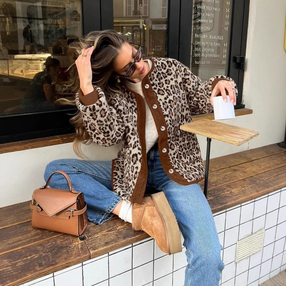 Women's Fashion Street Hipster Leopard Print Coat