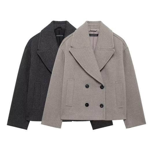 Elegant Lapel Double Breasted Woolen Coat