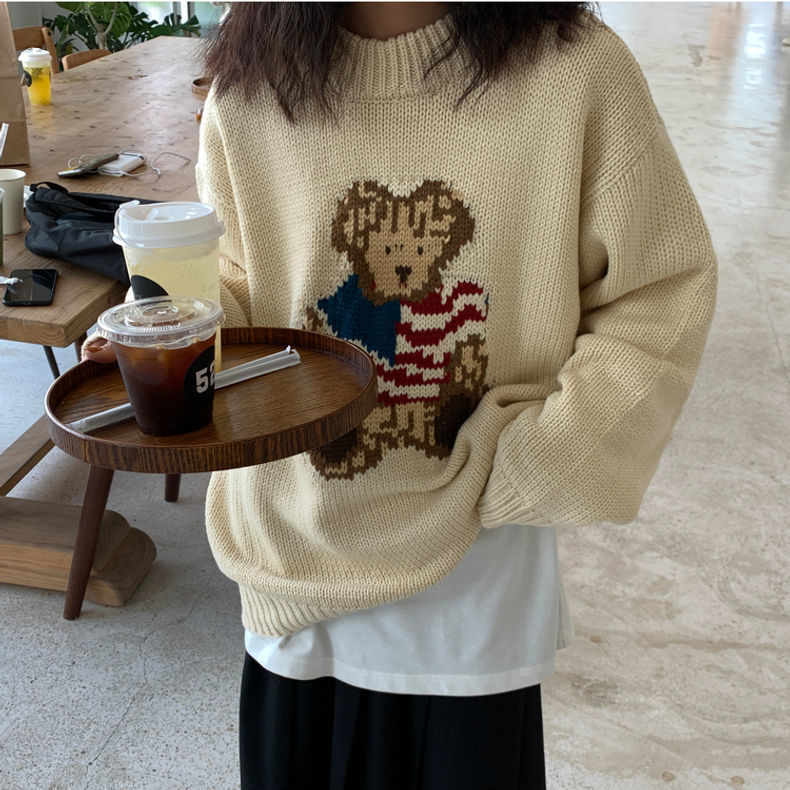 Bear sweater loose lazy style women's sweater