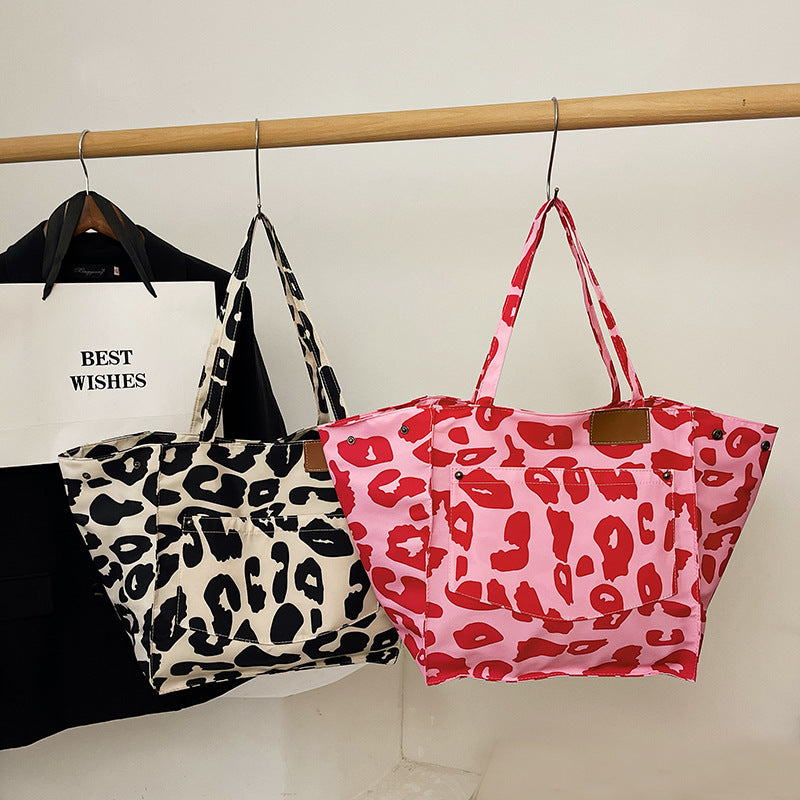 Popular Leopard Print Large Capacity Nylon Canvas Tote Dot Bag