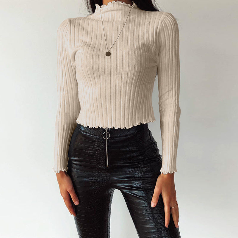 Women's slim t-shirts with half turtleneck fungus