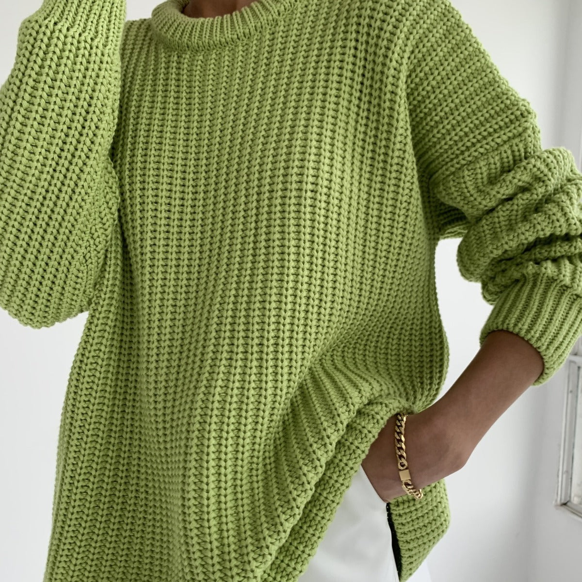 Sweater Round Neck Loose Solid Color Sweater