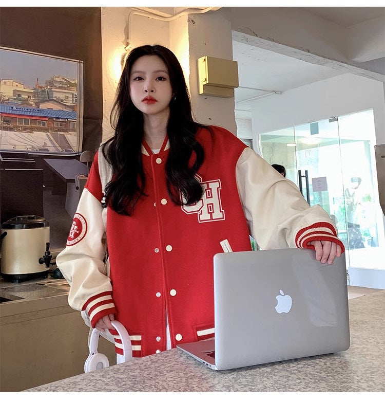 Letter Printing Stitching Baseball Uniform For Women Fallwinter Jacket