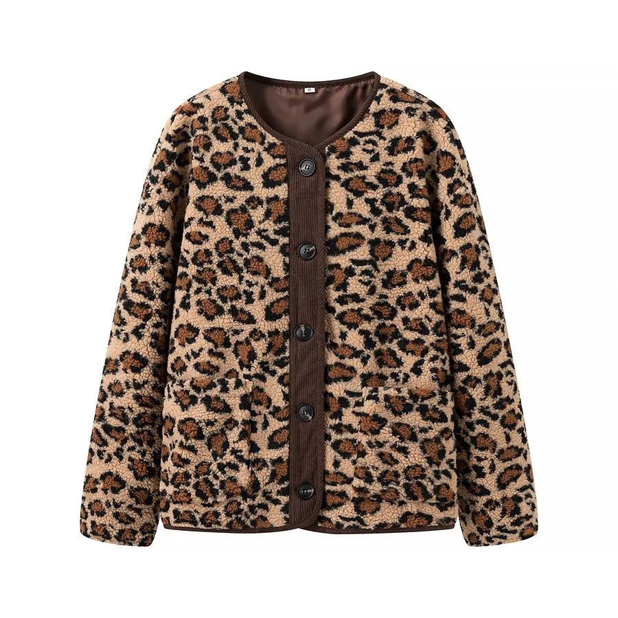 Women's Fashion Street Hipster Leopard Print Coat