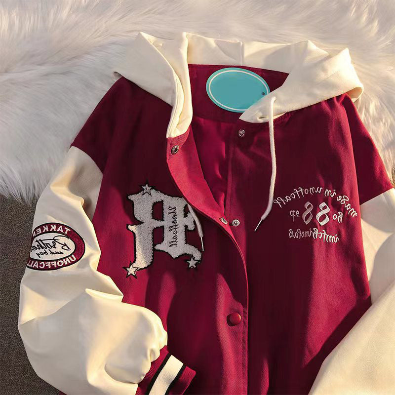 American Retro Baseball Uniform Women Loose Design Couple Jacket