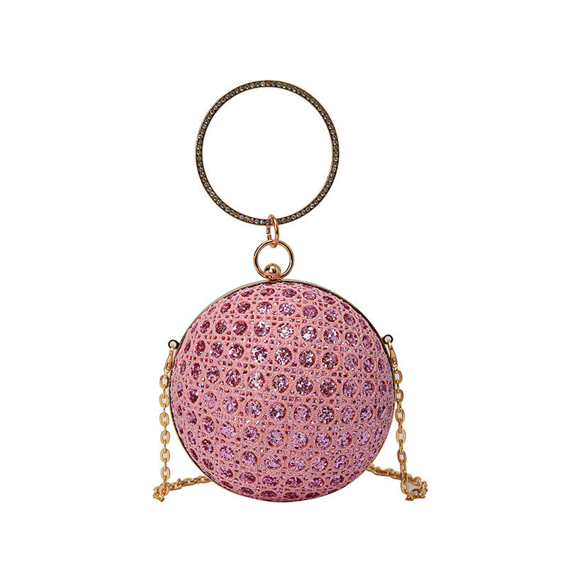 Diamond Retro Shoulder Bag Women's Crossbody Chain Ball Small Round Bag