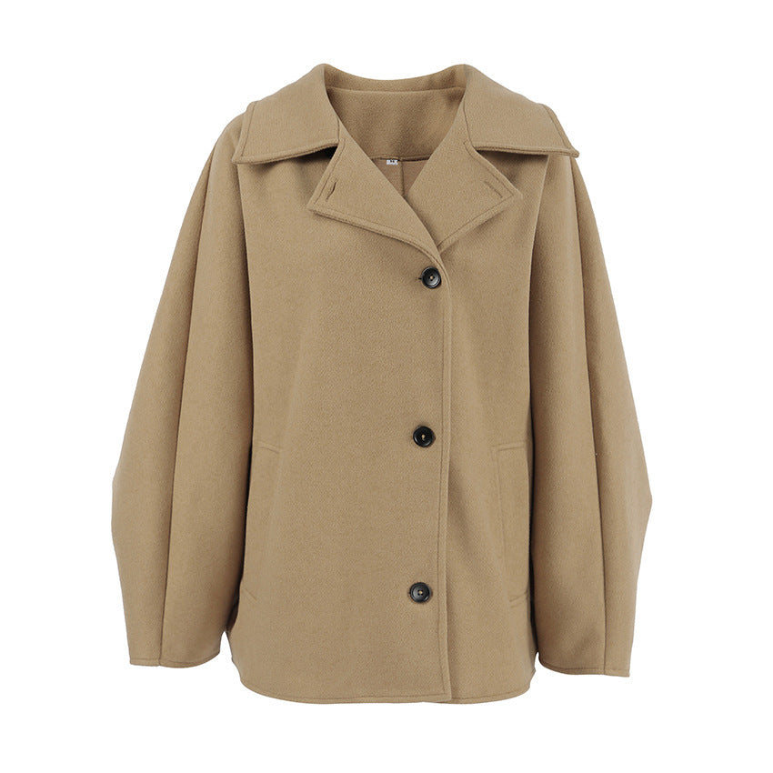 Fashion Brown Lapel Batwing Sleeve Coat