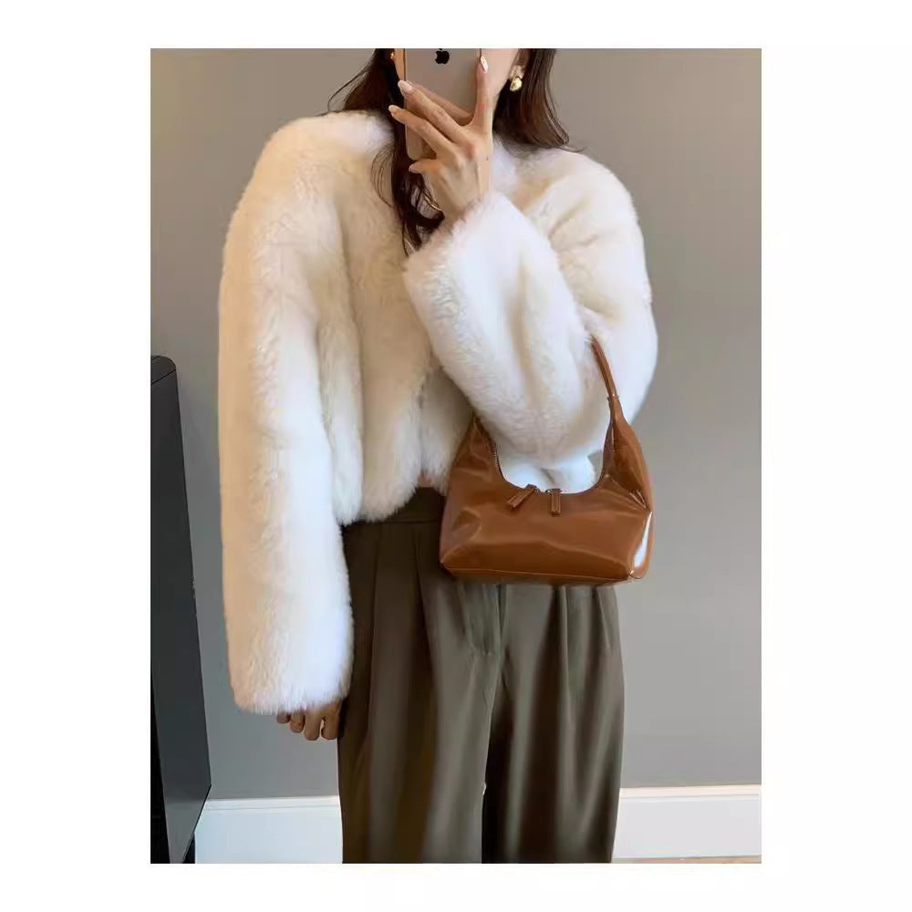 Women's V-neck Korean-style Fur Coat