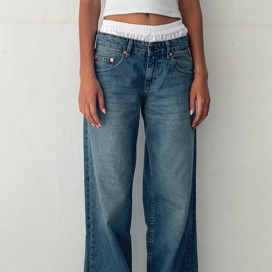 Retro Low Waist Non-elastic Washed Straight Jeans For Women