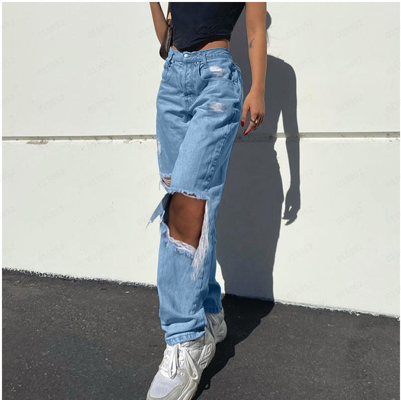 Denim Ripped Trousers, Thin And Versatile Women's Jeans