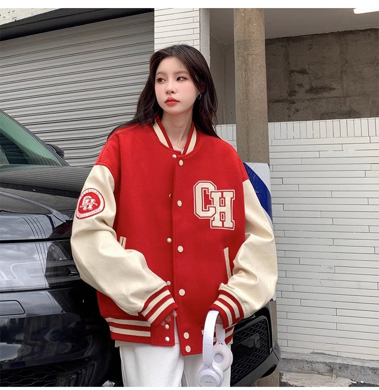 Letter Printing Stitching Baseball Uniform For Women Fallwinter Jacket