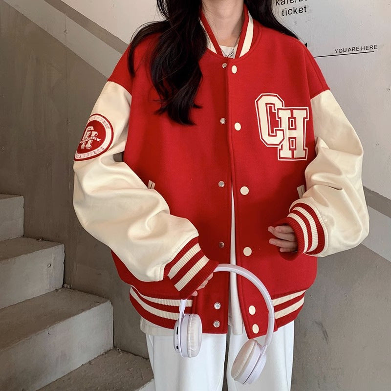 Letter Printing Stitching Baseball Uniform For Women Fallwinter Jacket