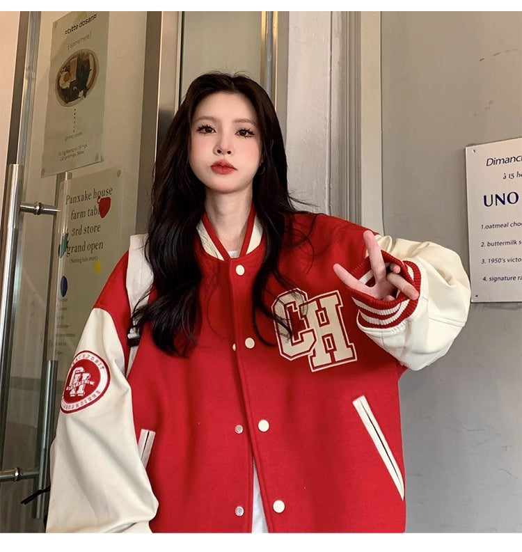 Letter Printing Stitching Baseball Uniform For Women Fallwinter Jacket