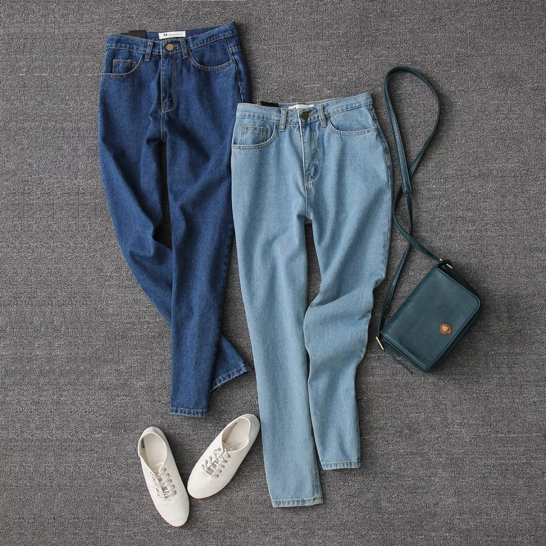 Vintage Women Boyfriend Women's Jeans Mom High Waist Jeans Blue Casual Pencil Korean Pants Street Jeans