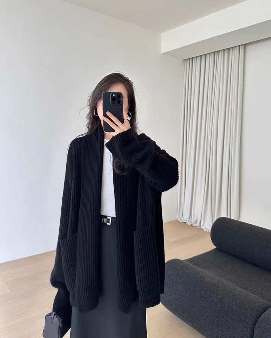 Elegant Mid-length Sweater Coat For Women