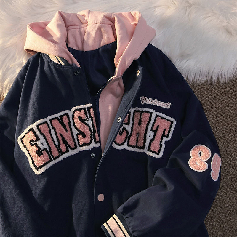 American Retro Baseball Uniform Women Loose Design Couple Jacket