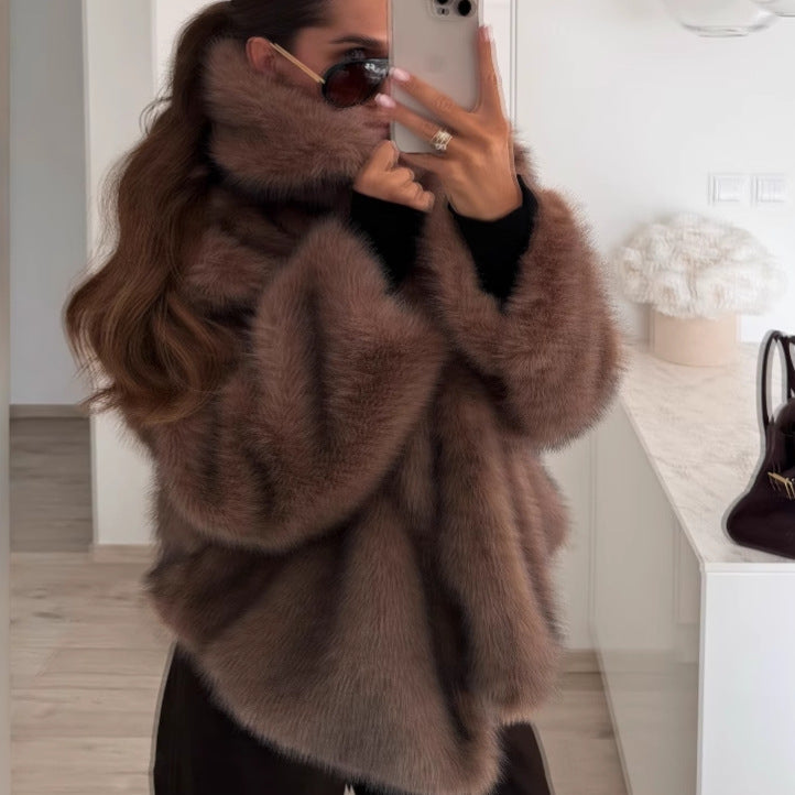 Solid Color Plush Coat Fur Women's Clothing