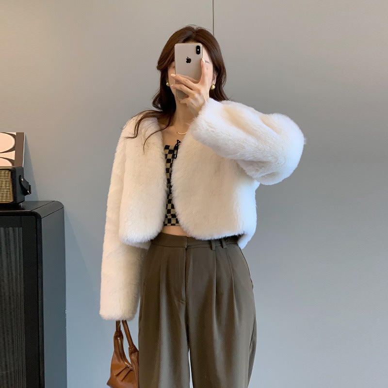 Women's V-neck Korean-style Fur Coat