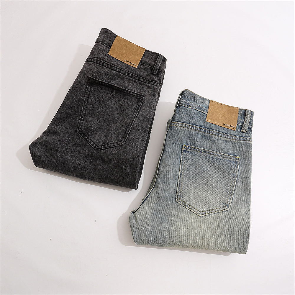 Unisex Patchwork Washed Denim Straight Jeans