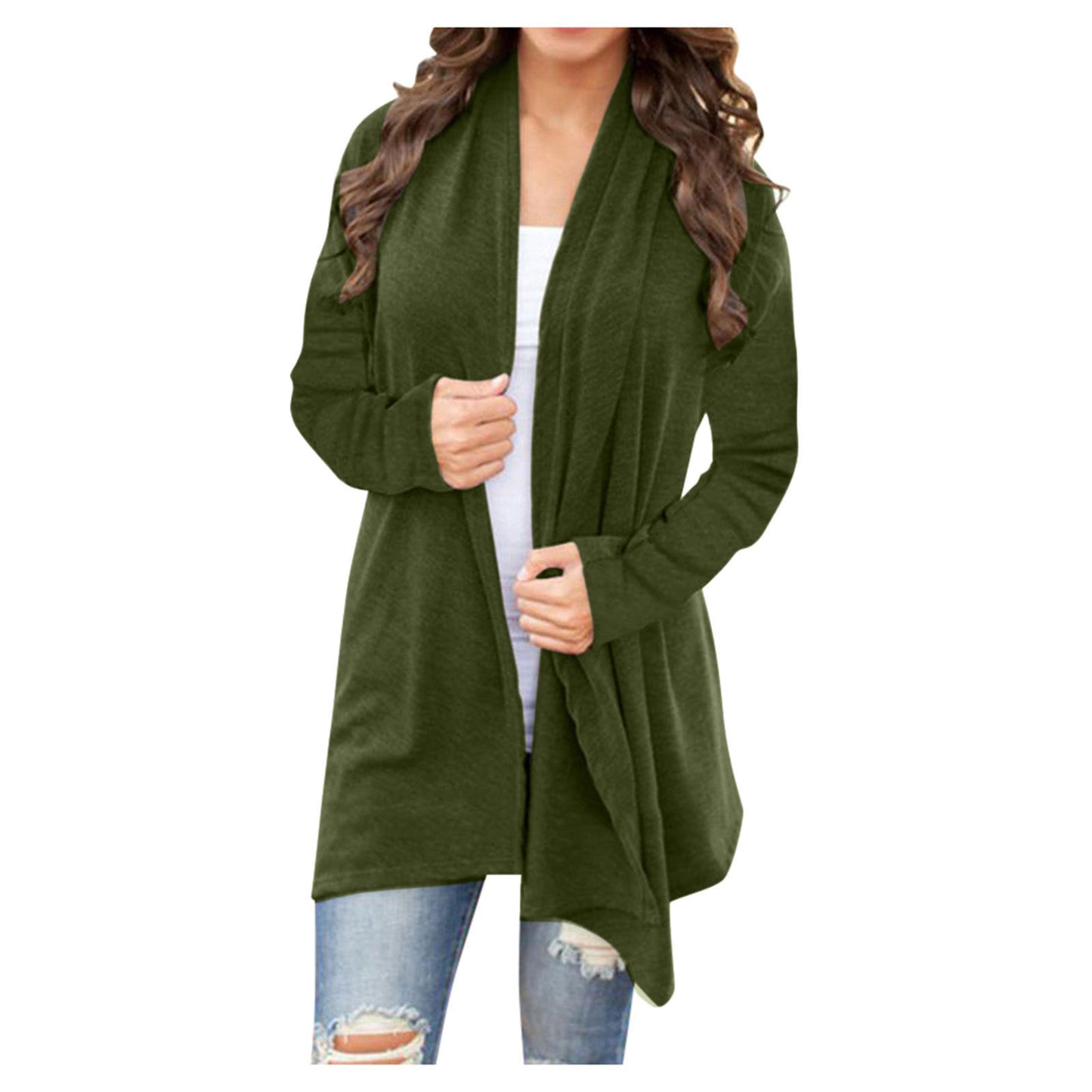 New Solid Color Long Sleeve Cardigan Jacket Long