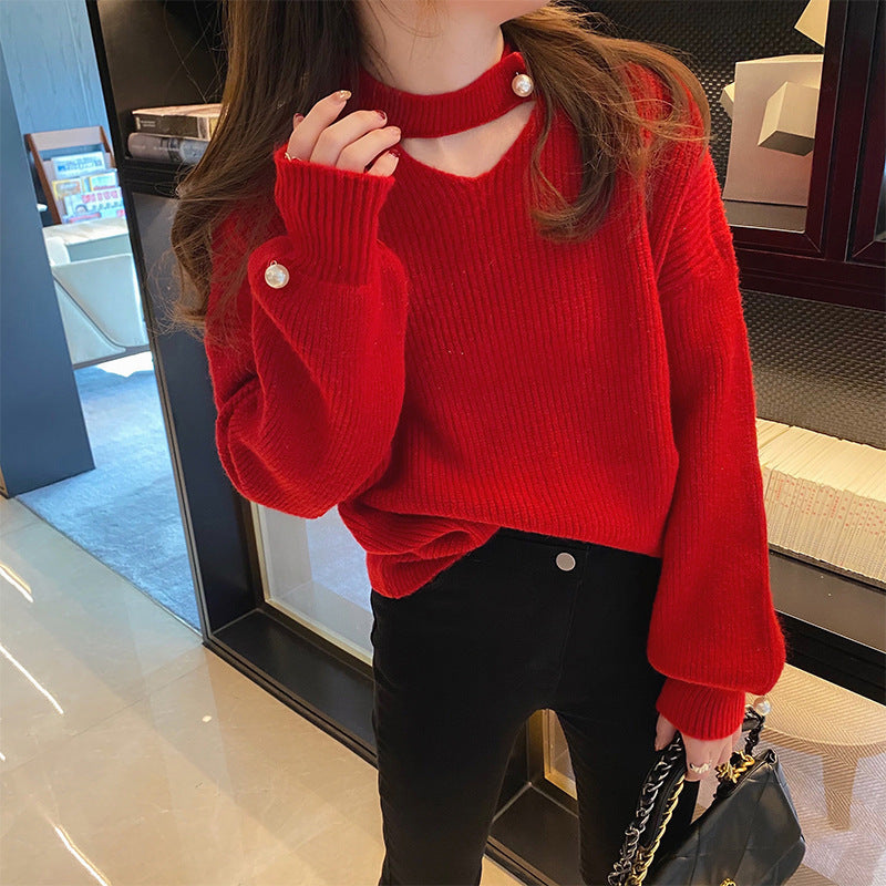 Pearl Buckle Loose Korean Style Autumn And Winter Pullover Sweater