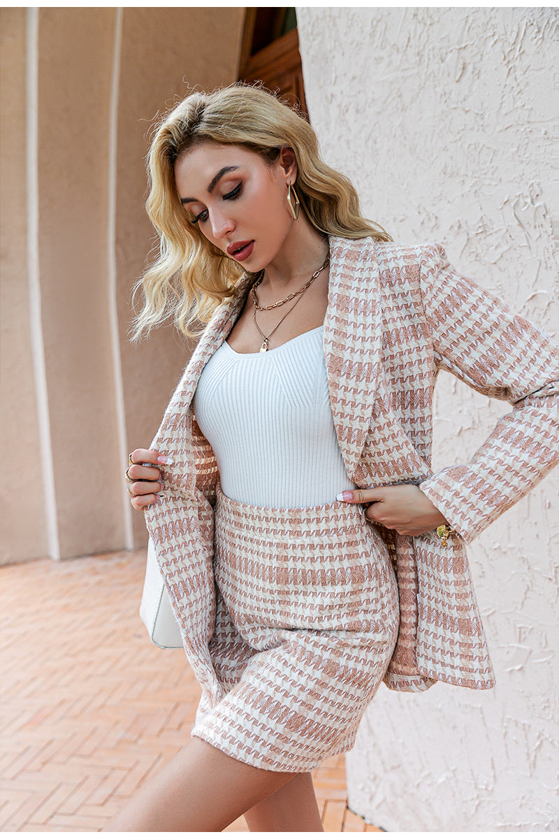 European And American Women's Atmospheric Plaid Suit