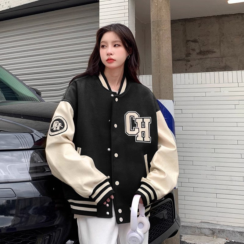 Letter Printing Stitching Baseball Uniform For Women Fallwinter Jacket