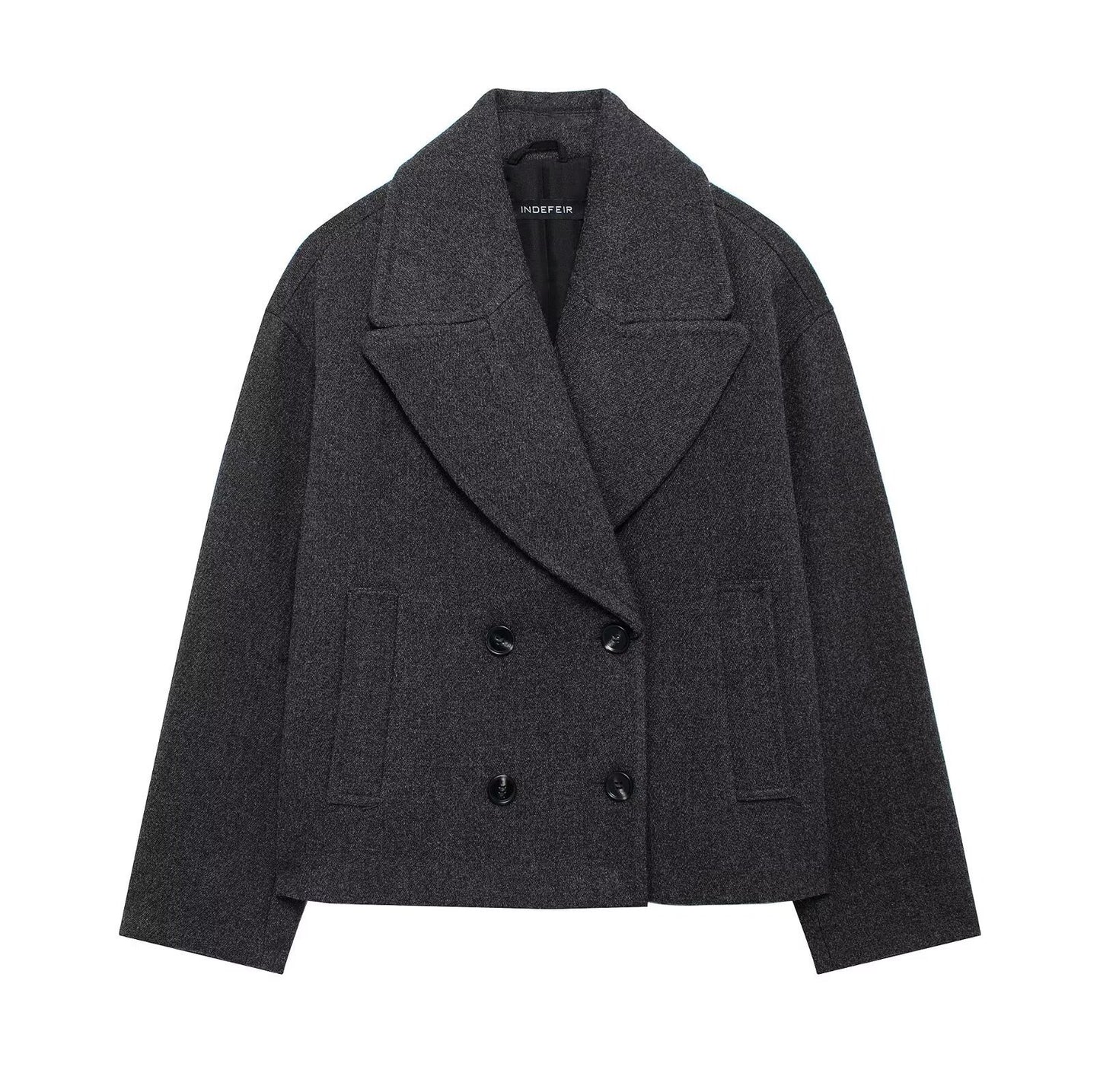 Elegant Lapel Double Breasted Woolen Coat