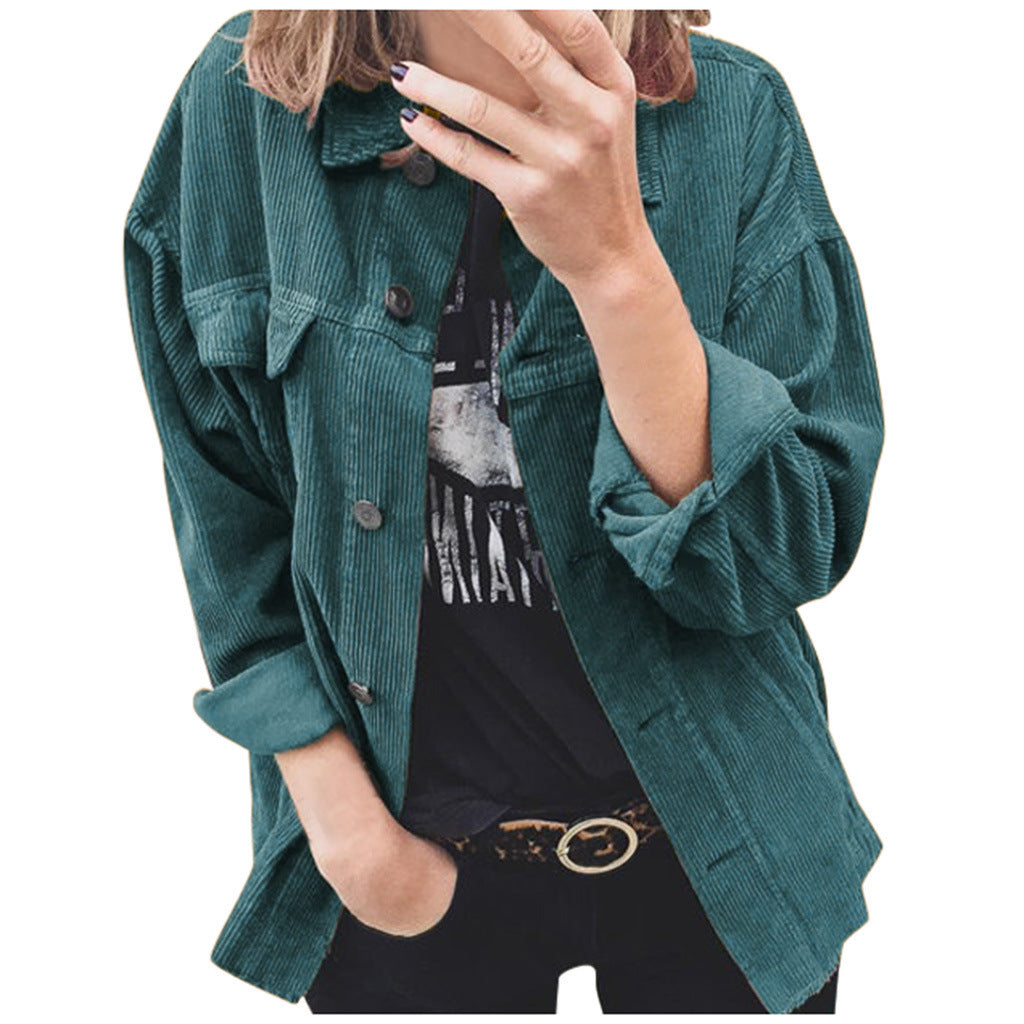 Autumn Corduroy Button Cardigan Long Sleeve Lapel Loose Thick Shirt For Women