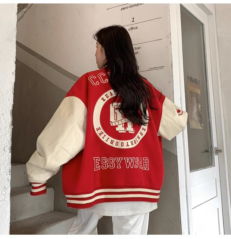 Letter Printing Stitching Baseball Uniform For Women Fallwinter Jacket