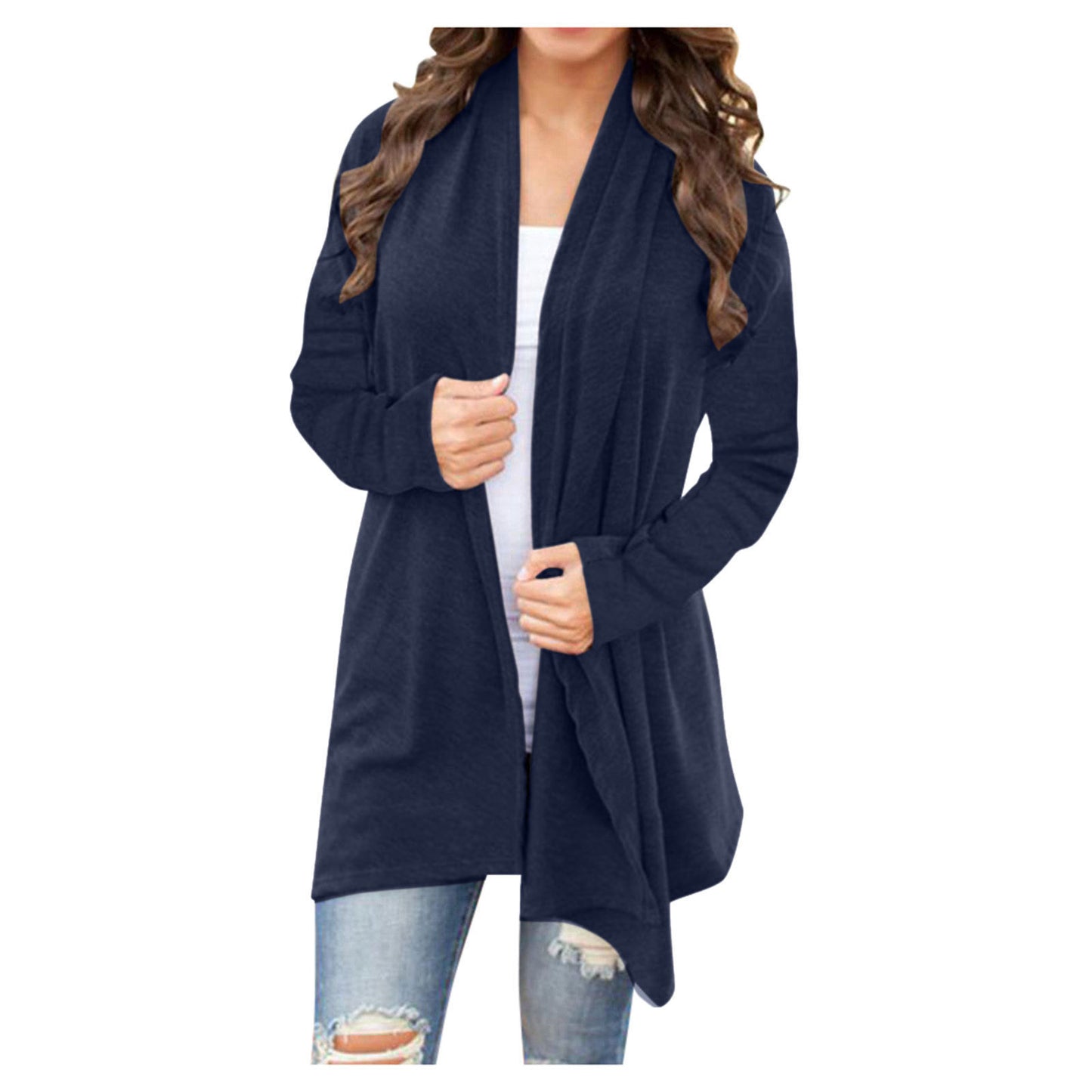 New Solid Color Long Sleeve Cardigan Jacket Long