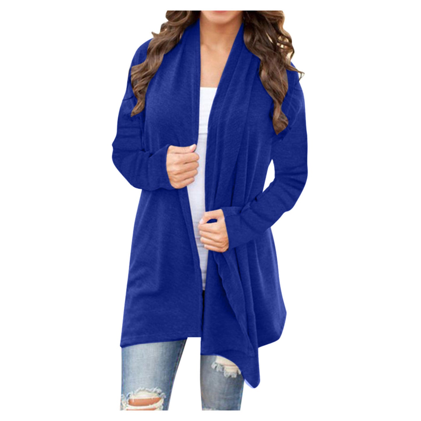 New Solid Color Long Sleeve Cardigan Jacket Long