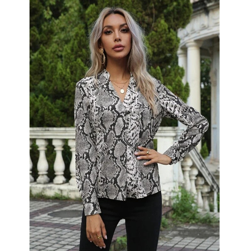 Luipaardprint shirts lange mouwen revers patroon shirts dames