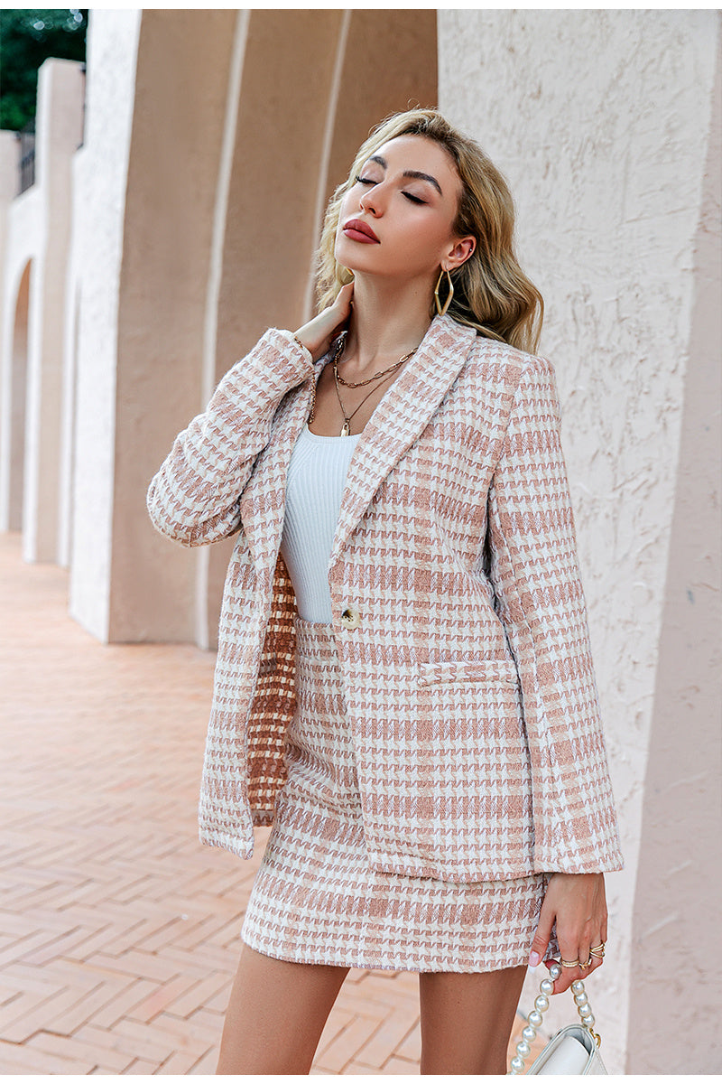 European And American Women's Atmospheric Plaid Suit