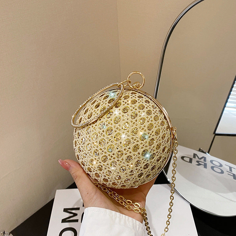 Diamond Retro Shoulder Bag Women's Crossbody Chain Ball Small Round Bag