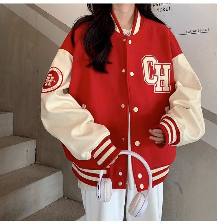 Letter Printing Stitching Baseball Uniform For Women Fallwinter Jacket