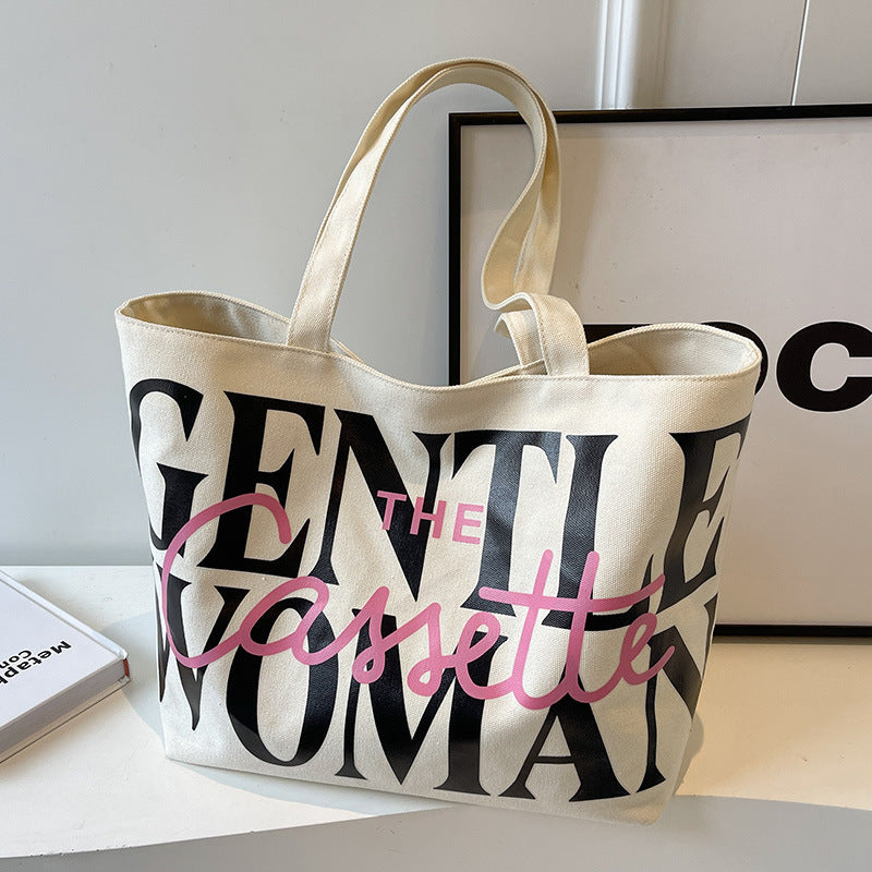 Letter Printed Totes Fashion Large Capacity Canvas Bags Women's Handbag Cute Sweet Shoulder Bag