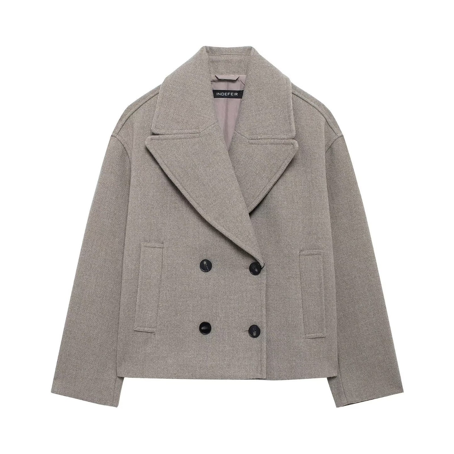 Elegant Lapel Double Breasted Woolen Coat