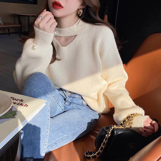 Pearl Buckle Loose Korean Style Autumn And Winter Pullover Sweater