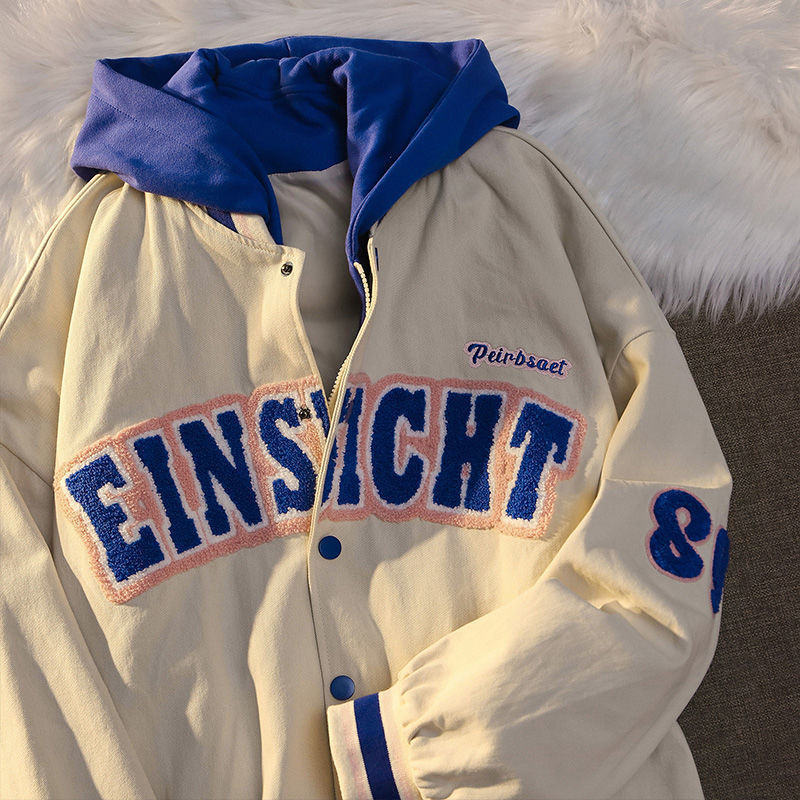 American Retro Baseball Uniform Women Loose Design Couple Jacket